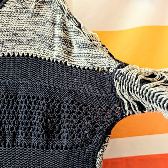 Allsaints Siouxsie Cardigan Black Tan Distressed Knit Grunge Long Duster Fray 4 - Picture 8 of 16